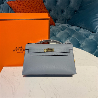 Kelly Pochette Bag Epsom Leather Gold/Silver hardware In Bleu Lin Color HS