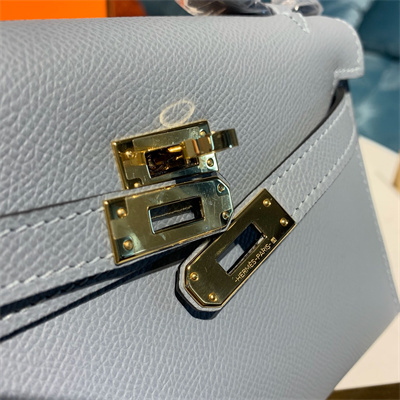 Kelly Pochette Bag Epsom Leather Gold/Silver hardware In Bleu Lin Color HS