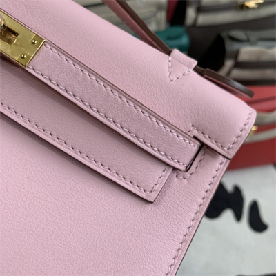 Kelly Pochette Bag Swift Leather Gold/Silver hardware In Rose Sakura Color HS