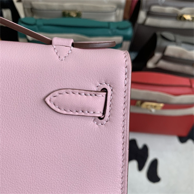 Kelly Pochette Bag Swift Leather Gold/Silver hardware In Rose Sakura Color HS