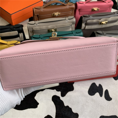 Kelly Pochette Bag Swift Leather Gold/Silver hardware In Rose Sakura Color HS