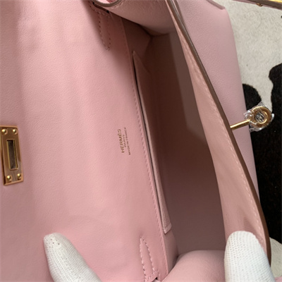 Kelly Pochette Bag Swift Leather Gold/Silver hardware In Rose Sakura Color HS