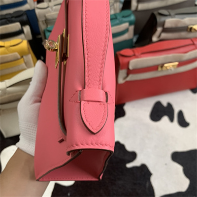 Kelly Pochette Bag Swift Leather Gold/Silver hardware In Rose Lipsur Color HS