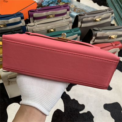 Kelly Pochette Bag Swift Leather Gold/Silver hardware In Rose Lipsur Color HS