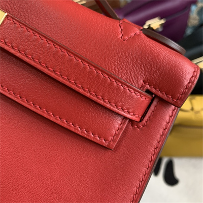 Kelly Pochette Bag Swift Leather Gold/Silver hardware In Red Color HS