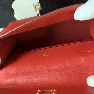 Kelly Pochette Bag Swift Leather Gold/Silver hardware In Red Color HS