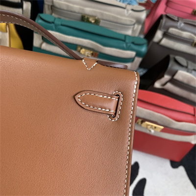 Kelly Pochette Bag Swift Leather Gold/Silver hardware In Gold Color HS