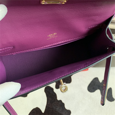 Kelly Pochette Bag Swift Leather Gold/Silver hardware In Rose Purple Color HS