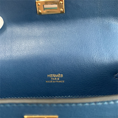 Kelly Pochette Bag Swift Leather Gold/Silver hardware In Deep Blue Color HS