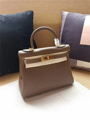 Kelly Retourne Bag Calfskin Leather 25/28CM Gold/Silver Hardware In Etoupe Color