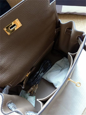 Kelly Retourne Bag Calfskin Leather 25/28CM Gold/Silver Hardware In Etoupe Color