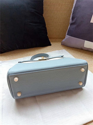 Kelly Retourne Bag Calfskin Leather 25/28CM Gold/Silver Hardware In Bleu Lin Color