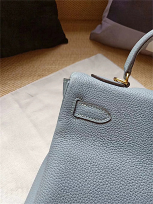 Kelly Retourne Bag Calfskin Leather 25/28CM Gold/Silver Hardware In Bleu Lin Color