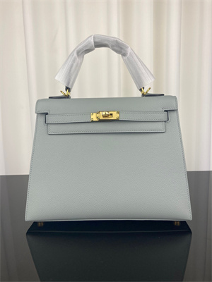 Kelly Sellier Bag Epsom Leather 25/28CM Gold/Silver Hardware In Bleu Glacier Color HS
