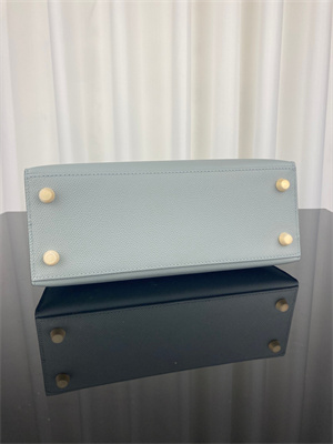 Kelly Sellier Bag Epsom Leather 25/28CM Gold/Silver Hardware In Bleu Glacier Color HS