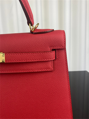 Kelly Sellier Bag Epsom Leather 25/28CM Gold/Silver Hardware In Red Color HS