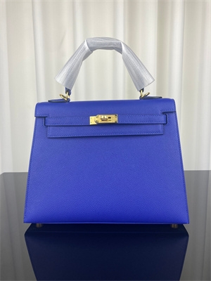 Kelly Sellier Bag Epsom Leather 25/28CM Gold/Silver Hardware In Bleu Electric Color HS