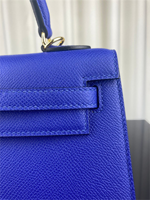 Kelly Sellier Bag Epsom Leather 25/28CM Gold/Silver Hardware In Bleu Electric Color HS