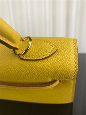 Kelly Sellier Bag Epsom Leather 25/28CM Gold/Silver Hardware In Jaune Amber Color HS