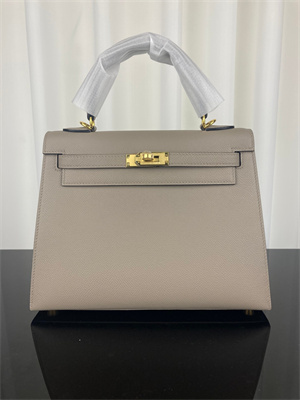 Kelly Sellier Bag Epsom Leather 25/28CM Gold/Silver Hardware In Gris Asphalte Color HS
