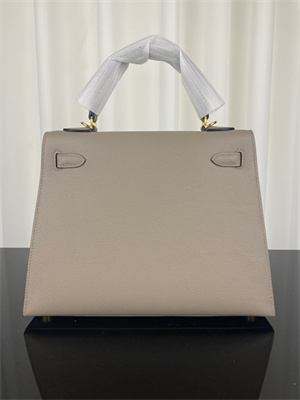 Kelly Sellier Bag Epsom Leather 25/28CM Gold/Silver Hardware In Gris Asphalte Color HS