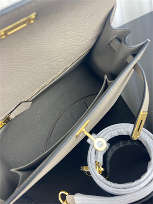 Kelly Sellier Bag Epsom Leather 25/28CM Gold/Silver Hardware In Gris Asphalte Color HS