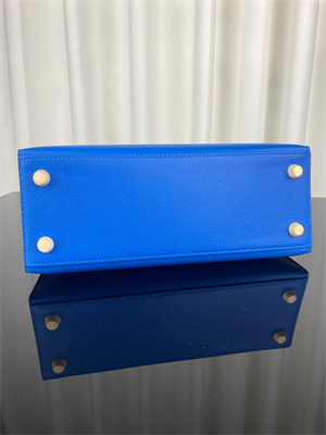 Kelly Sellier Bag Epsom Leather 25/28CM Gold/Silver Hardware In Bleu Hydra Color HS