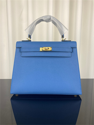 Kelly Sellier Bag Epsom Leather 25/28CM Gold/Silver Hardware In Bleu Zanzibar Color HS
