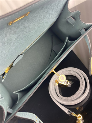 Kelly Sellier Bag Epsom Leather 25/28CM Gold/Silver Hardware In Azure Blue Color HS