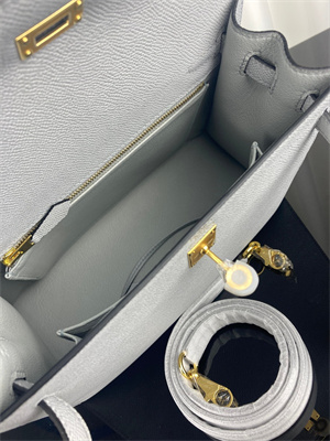 Kelly Sellier Bag Epsom Leather 25/28CM Gold/Silver Hardware In Blue Brume Color HS