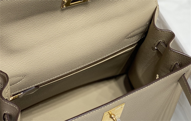 Kelly Sellier Bag Epsom Leather 25/28CM Gold/Silver Hardware In Gris Tourterelle Color