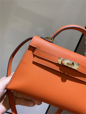 Kelly Mini II Bag Epsom Leather Gold/Silver hardware In Orange Color