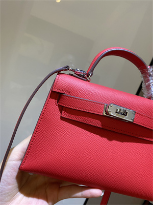 Kelly Mini II Bag Epsom Leather Gold/Silver hardware In Red Color