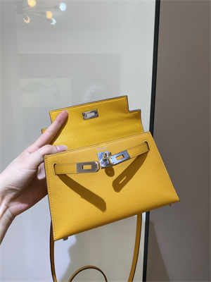 Kelly Mini II Bag Epsom Leather Gold/Silver hardware In Jaune Amber Color
