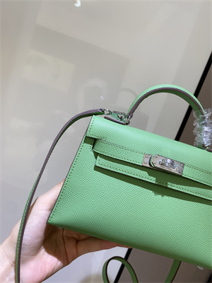 Kelly Mini II Bag Epsom Leather Gold/Silver hardware In Vert Criquet Color