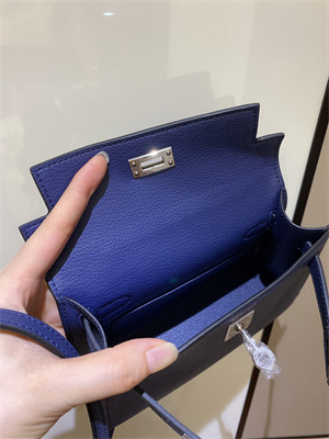 Kelly Mini II Bag Epsom Leather Gold/Silver hardware In Deep Blue Color