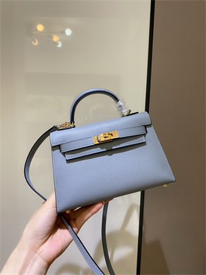 Kelly Mini II Bag Epsom Leather Gold/Silver hardware In Blue Brume Color