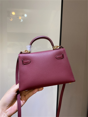 Kelly Mini II Bag Epsom Leather Gold/Silver hardware In Burgundy Color