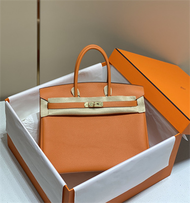 Bir.kin Bag Calfskin Leather 25/30/35CM Gold/Silver Hardware In Orange Color