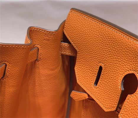 Bir.kin Bag Calfskin Leather 25/30/35CM Gold/Silver Hardware In Orange Color