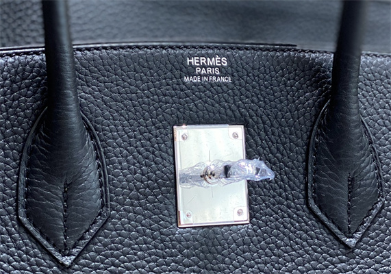 Bir.kin Bag Calfskin Leather 25/30/35CM Gold/Silver Hardware In Black Color