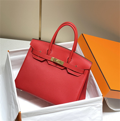 Bir.kin Bag Calfskin Leather 25/30/35CM Gold/Silver Hardware In Red Color