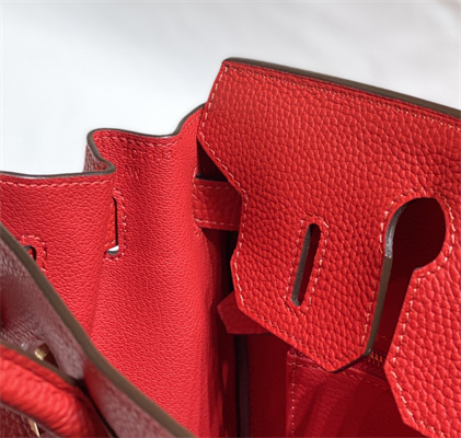 Bir.kin Bag Calfskin Leather 25/30/35CM Gold/Silver Hardware In Red Color