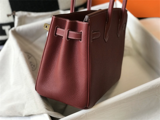 Bir.kin Bag Calfskin Leather 25/30/35CM Gold/Silver Hardware In Bordeaux Color