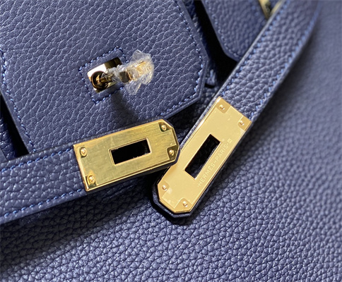 Bir.kin Bag Calfskin Leather  25/30/35CM Gold/Silver Hardware In Bleu Obscur Color