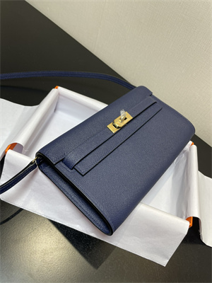 Kelly Classique To Go wallet Epsom Leather Gold Tone Metal In Navy Color HS