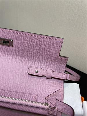 Kelly Classique To Go wallet Epsom Leather Silver Tone Metal In Mauve Sylvestre Color HS
