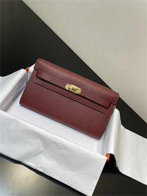 Kelly Classique To Go wallet Epsom Leather Gold Tone Metal In Bordeaux Color HS