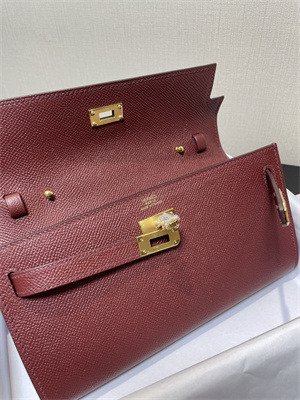 Kelly Classique To Go wallet Epsom Leather Gold Tone Metal In Bordeaux Color HS