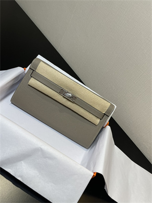 Kelly Classique To Go wallet Epsom Leather Silver Tone Metal In Gris Asphalte Color HS